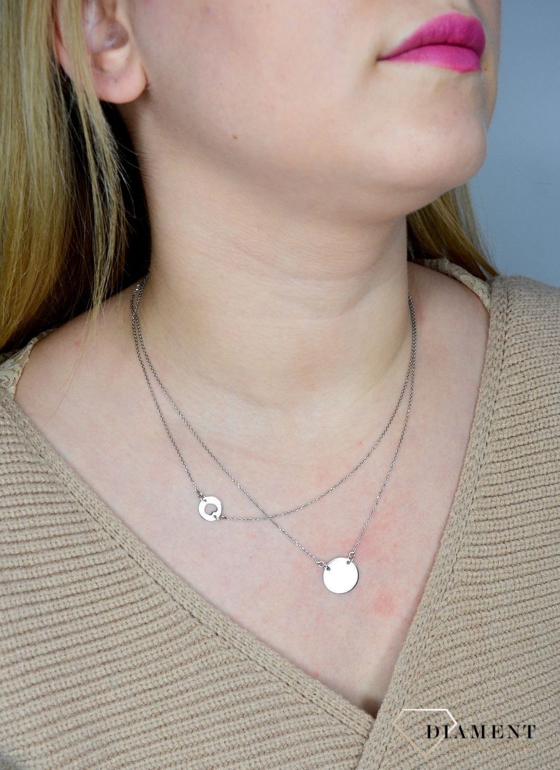 Naszyjnik srebrny Dall'Acqua podwójny z blaszkami C RM CL0015 069.jpg